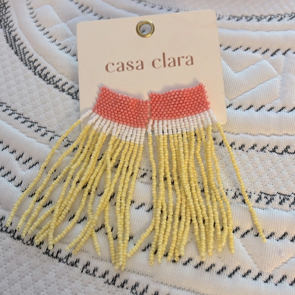 Casa Clara -Hand Beaded Fringe Earrings-Post Back-NWT